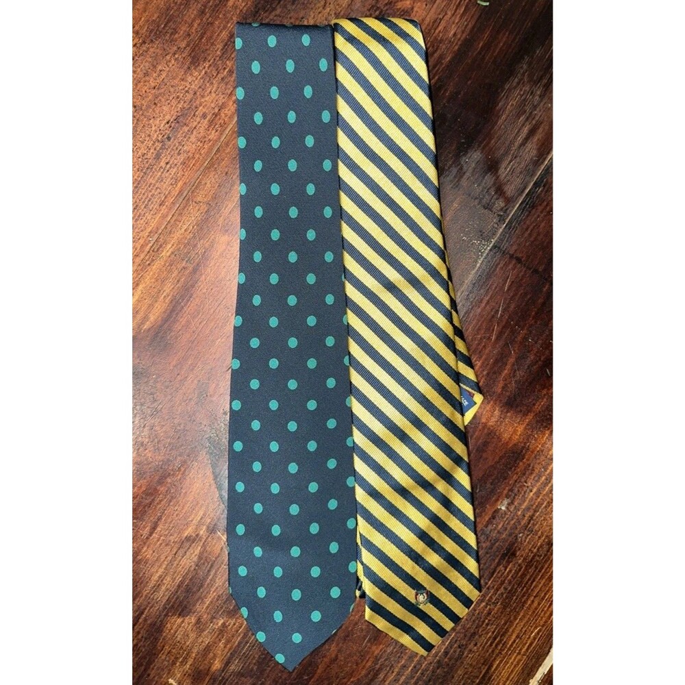 2 Vintage Polo Ralph Lauren Silk  Neck Tie Hand Made Stripes Polkadot